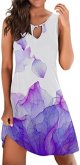 Women Summer Casual Sexy Sleeveless Floral Print Loose Beach Mini Dress Bandage Short Sleeve Dress for Women