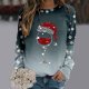 Womens Fashion Merry Christmas Print O Neck Sweatshirt Round Neck Fit Pullover Tops Womens Athletic Zipper