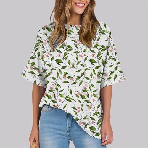 Short Sleeve Blouses for Women Women's Casual Floral Printed Tops Short Sleeve T Shirt Vacation Blouses