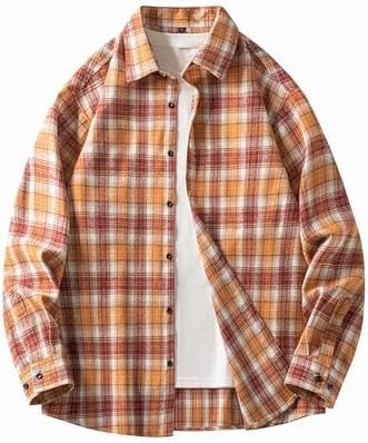 Men's Plus Size Casual Fashion Loose Plaid Long Sleeved Shirt Plus Size Apparel