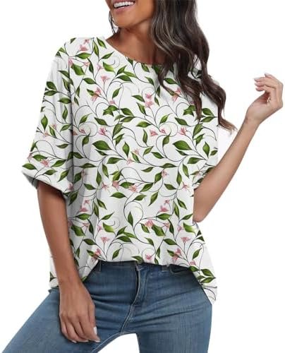 Short Sleeve Blouses for Women Women's Casual Floral Printed Tops Short Sleeve T Shirt Vacation Blouses