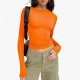 Women's Slim Tops Long Sleeve Round Neck Crop Top Tee Shirt Basic Solid Tight Slim Fit Cropped Shirt Cute Short