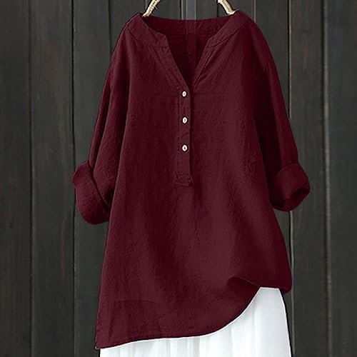 Women Shirts Summer Tunics V Neck Shirts Solid Color Casual Long Sleeve Shirts Massage Shirts