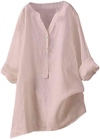 Loose Button Down Blouse Tops Stand Solid Sleeve Long Casual Women Linen Shirt Blouse Shirt and Long Skirt Set for