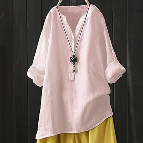 Loose Button Down Blouse Tops Stand Solid Sleeve Long Casual Women Linen Shirt Blouse Shirt and Long Skirt Set for