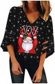 Women Casual Top Shirt V Neck Mesh Top Trumpet Half Sleeves Casual Christmas Tops Fashion Christmas Blouse T