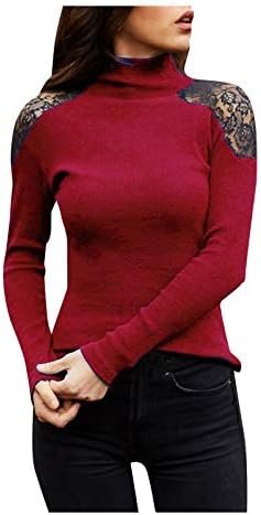 Fit Sweater Men Casual Fashion Tops Long T-Shirt Blouse Sleeve Turtleneck Womens Lace Women's Blouse