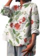 Cotton Tops for Women Women's Linen Lapel Art Floral Round Neck Button Loose Top Casual Summer Cotton Linen Shirt