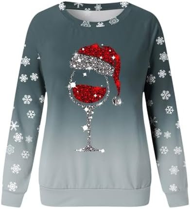 Womens Fashion Merry Christmas Print O Neck Sweatshirt Round Neck Fit Pullover Tops Womens Athletic Zipper