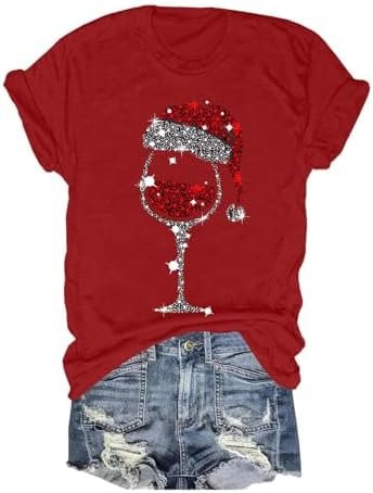 Women's Christmas Print Loose Fit T Shirt Festive Short Sleeve Top Long Sleeve Shirts Large Women