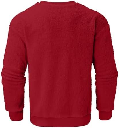 Mens Fuzzy Pullover O Neck Sweatshirt Long Sleeve Sport Solid Color Fall Outwear Sweatshirts Contrast