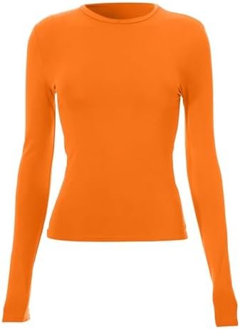 Women's Slim Tops Long Sleeve Round Neck Crop Top Tee Shirt Basic Solid Tight Slim Fit Cropped Shirt Cute Short