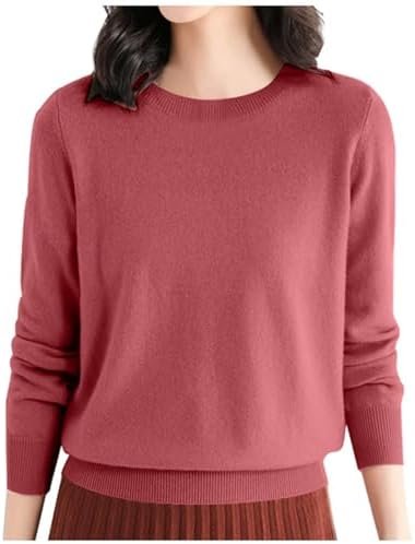 Women's Casual Crew Neck Solid Color Pullover Sweater Women Knit Tops