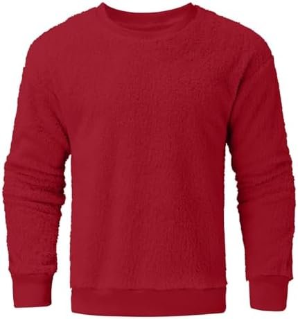 Mens Fuzzy Pullover O Neck Sweatshirt Long Sleeve Sport Solid Color Fall Outwear Sweatshirts Contrast