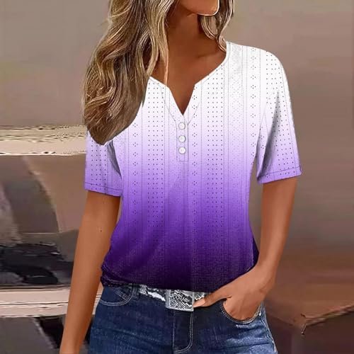 Women Casual Button Shirt Loose and Comfortable Eyelet Short Sleeve V Neck Top Chiffon Womens Blouse