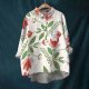 Cotton Tops for Women Women's Linen Lapel Art Floral Round Neck Button Loose Top Casual Summer Cotton Linen Shirt