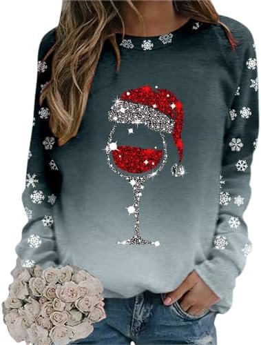 Womens Fashion Merry Christmas Print O Neck Sweatshirt Round Neck Fit Pullover Tops Womens Athletic Zipper