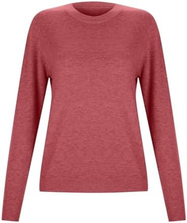 Women's Casual Crew Neck Solid Color Pullover Sweater Women Knit Tops