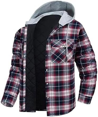 Autumn and Winter Thickened Plaid Long Sleeve Loose Hooded Jacket Coat Mens Rugged Winter Jacket